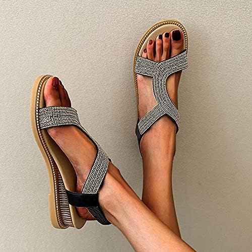 Балаки летни сандали за жени жени Rhinestone случајно носење исечени рамни сандали флип -апостолки чевли на плажа