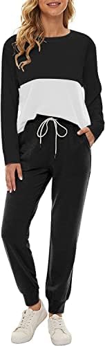 Фенгбај облеки со две парчиња за жени, врвови со врвови на екипажот со долги ракави и панталони за потсетеници со потпетици со џебови