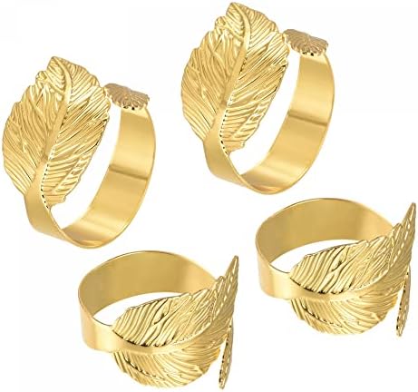 Укчел метални прстени од салфетка сет од 4, есенски лисја на отворено салфетка прстен за прстенести токи за украси за трпезариска маса, свадба роденденски одмор, зл?