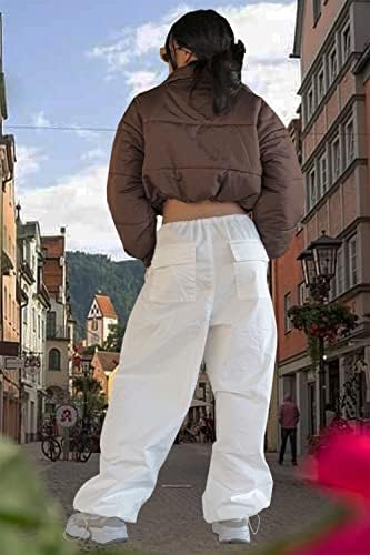 Падобран Y2K карго -влечење баги панталони за жени, фармерки со низок пораст на емпири, ниска половината Харајуку гроздобер гранџ улична облека