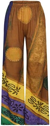 Гроздобер летни панталони за жени облечени каузални широки нозе палацо панталони етнички печатени еластични половини лабави панталони на плажа