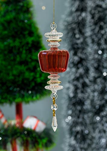 Божиќен украс од Црвено Стакло со 14к Злато | Ребресто Стакло | топер Од Дрво за божиќни украси на отворено | божиќна декоративна забава