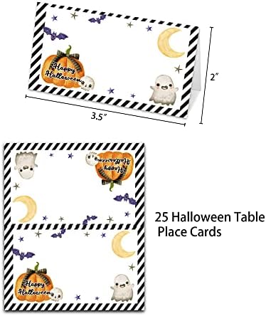 Картички за табели за Ноќта на вештерките, картичка за празно место за седење за маса, 25 етикети за шатори за храна со вклучена храна, картички