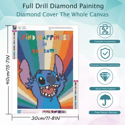 DIY Stich Diamond Sainting Kits за возрасни, 5D цртани филмови Diamomd Art Full Drill, DIY дијамантски сликарство за почетник, за подарок