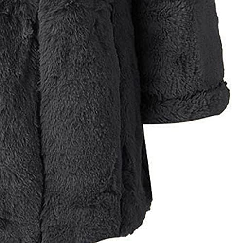 Uofoco мека целосна патент туника женски зимски обични јакни со долг ракав за ланги, лапчиња од крзно цврсти култури во боја, лабава