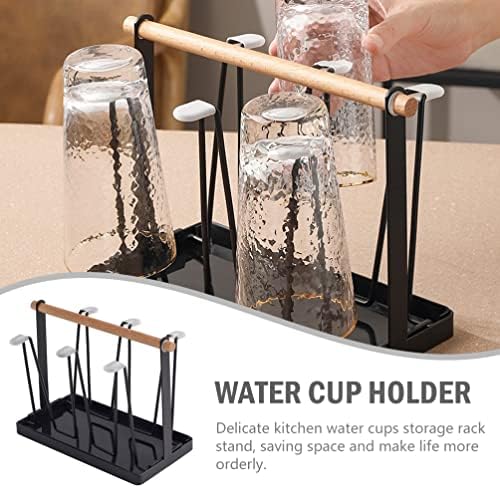 Чаши за чаши за стаклени кафе кабилок чаши за сушење на решетката со сад за одводнување чаша од мозоци со 6 куки дрвена рачка чаша