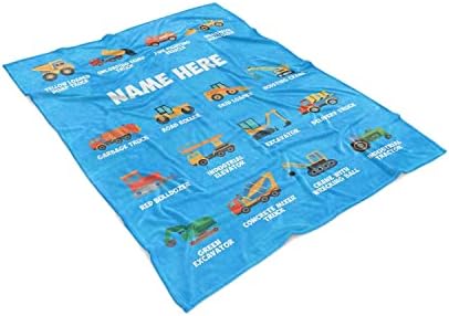 Персонализирано сопствено име депонија булдожер руно и шерпа фрлаат ќебиња за момчиња девојчиња деца бебиња дете градежни камиони трактор