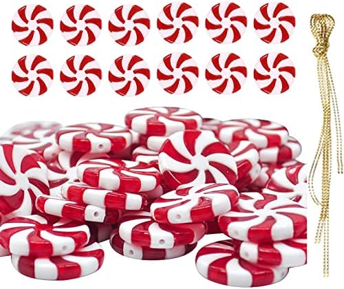 Божиќни украси за бонбони, 50 парчиња Божиќ виси украси од пеперминт, пластични приврзоци за новогодишни елки за Божиќна занаетчиска