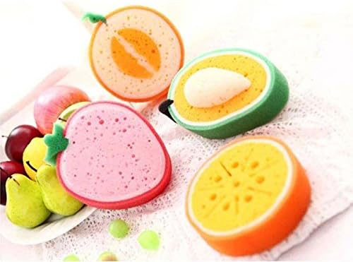 Меоли 4 пакет дизајн на овошје задебелување на чистење и миење сунѓери, сунѓери за миење садови со повеќекратна употреба