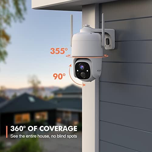 Безбедносни камери Dzees 2K Безжичен WiFi, Siren Alarm Alarm Alarm Spotlight Outdoor Camera Wireless Battery, 360 ° PTZ камера, откривање