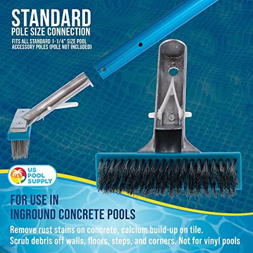 Соединетите американски базени 5 жица од не'рѓосувачки челик четка за четка за базен, HD алуминиумска столб - чиста отстранете ги дамките