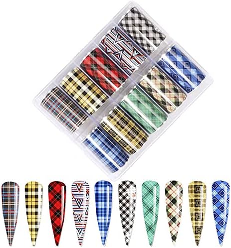 10 ролни биволи карирани нокти уметнички фолија холографски божиќни нокти налепници за налепници за резерви на налепници на налепници