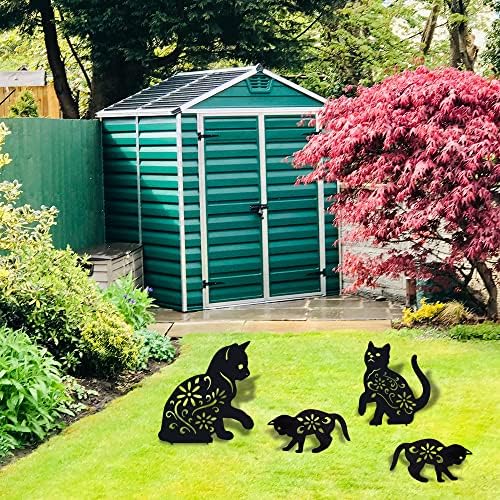 Хогардек отворено градинарски декор - сет од 4 метални мачки декоративни градинарски влогови црна мачка силуета за двор, пролетен украс