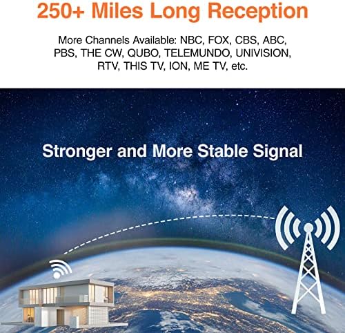 ТВ антена - долг дострел од 250+ милји, дигитална ТВ антена во затворен простор за локални канали - со засилувач на сигнал 4K HD - Работете со