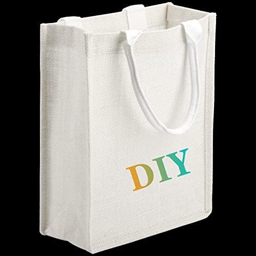 Deayou 6 пакет јута торба за тотап, торба за подароци со рачка, јута плажа ламинат ентериер, торбичка за купување на намирници за намирници