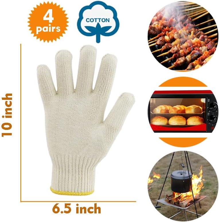 4 пара ракавици од рерна со прсти, тенки и лесни нараквици отпорни на топлина за готвење, нараквици отпорни на памучна топлина, ракавици