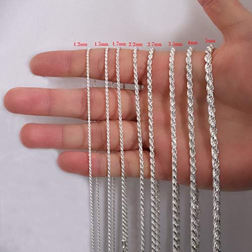 Автентично цврсто стерлинг сребро јаже дијамантски плетенка за пресврт .925 Itprolux ѓердан ланци 1мм - 5мм, 16 - 30, направено