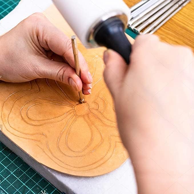 Алатки за печат на кожа UtoolMart, поставени алатки за правење седло со кожа, 20-во-1 DIY резба занаетчиски занаетчиски марки рачно изработени