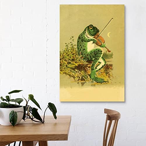 Walldeer Art Banjo Frog Post Poster Gronige Animal in the Moonlight Wall Art Canvas сликарство креативност отпечатоци за дневна соба