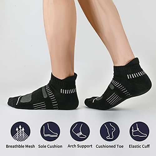 Cooplus Менс Памук Атлетски Глуждот Чорапи Перформанси Амортизирани Дише Ниско Намалување На Јазичето Чорап Со Поддршка Лак