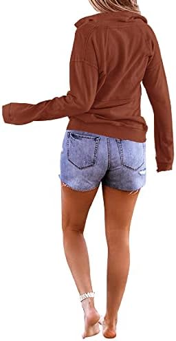 Флорал Пронајдете женски долги ракави лапел половина патент на џемпери со цврста стилска лабава вклопена лежерна пукаловер врвови