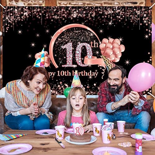 Lnlofen 10 -ти роденденски банер украси за позадина за девојчиња, екстра голема 10 -годишна роденденска забава за декор за украси,
