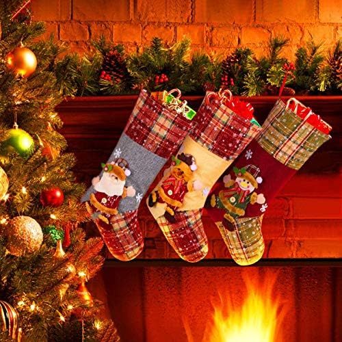 Toyvian 3 парчиња Божиќни чорапи, Божиќни чорапи со 3Д цртан филм Санта, снежен човек, елк шема Божиќ чорапи добро складирање на подароци