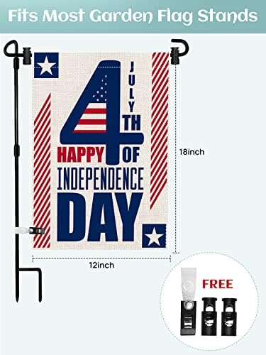 4 -ти јули Градинарско знаме 12 × 18 инчи Вертикална двострана САД Меморијален ден на Денот на независноста надвор од декор за тревници