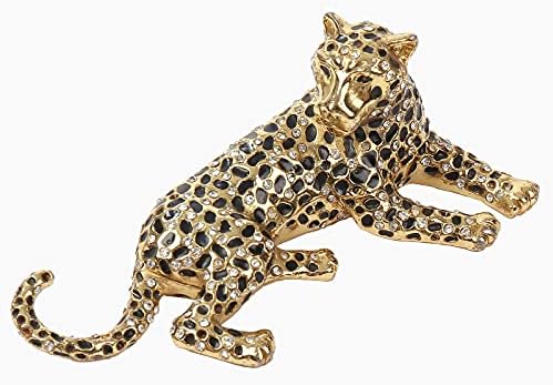 ИНГБЕР Златна леопард фигура кутија со шарки, уникатен подарок за Денот на мајката, домашен декор со ринестон и кристал, рачно позлатена