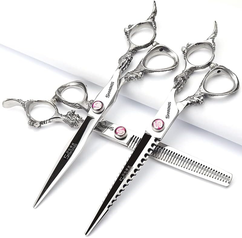 7/8/9 инчи Sharonds Персонализирани ножици за коса од 19 см ладно црно салони стилизирање на бербер ножици од не'рѓосувачки челик