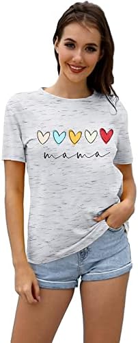 Sfhfy Mama Sweatshirtените жени екипаж на екипажот на срцето графички пуловер врвен буква за печатење каузална кошула со долг ракав