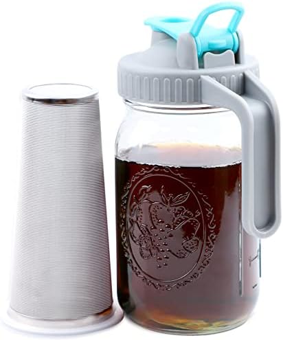 Gmsweet asonидарски тегла ладно пијалак производител на кафе 32 мл широка уста за ладно пијалак со филтер за пивара за кафе, леден чај,