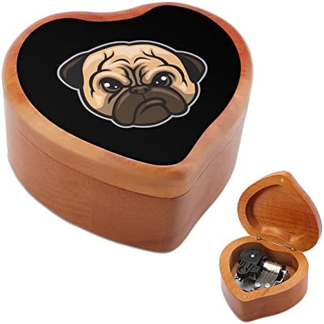 Pug Dog Gead Thewed Music Box Heart Heart Music Box Gratuge Diden Clockwork Musical Box Difcs