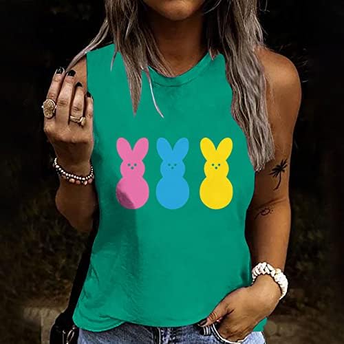 Симпатична кошула за печатење на зајаци за тинејџерски девојки Обични смешни шарени зајаче графички резервоари врвови на Велигденска