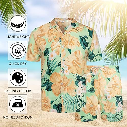 Калуомат Менс Хавајски кошула поставува кошула со кратки ракави Копче за костум надолу во обична Т-кошули шорцеви облека 2 парчиња сетови на