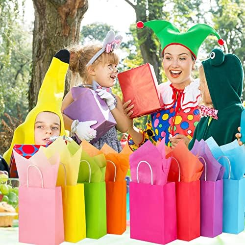 Mukosel 32 пакувања торби за подароци со 32 ткива, 8 бои со хартиени кеси со виножито со рачки, совршени за роденден, свадба, бебешки
