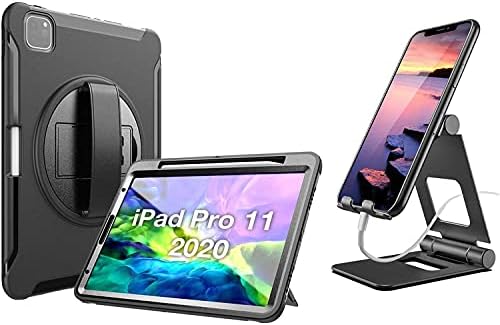 ProCase Црна iPad Про 11 Солиден Случај Пакет Со Црна Преклопен Мобилен Телефон Штанд Таблет Штанд