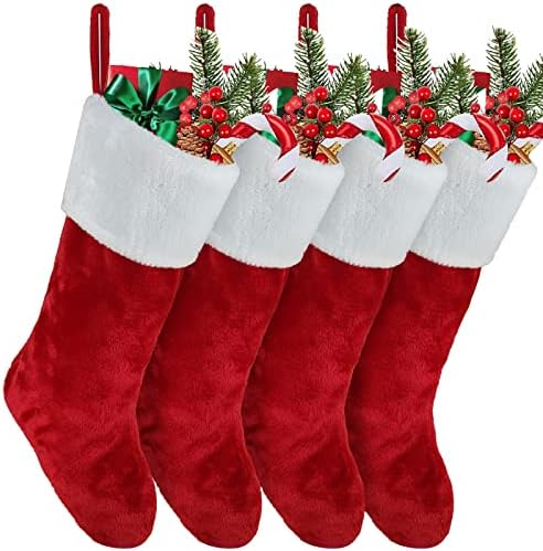 Божиќни чорапи, 4 пакувања 18 инчи големи кадифени кадифени Божиќ што висат Божиќни чорапи Персонализирана декорација за Божиќна празник,