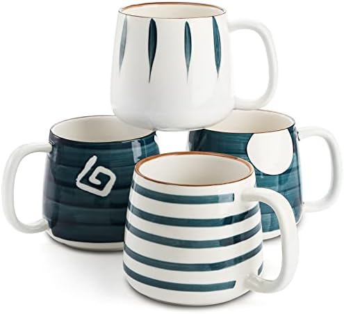 DEAYOU 4-Спакувајте Порцелански Чаши За Кафе, 17 Мл Керамички Шолји За Кафе Со Рачки, Големи Чаши За Каменина За Чај, Топли Или
