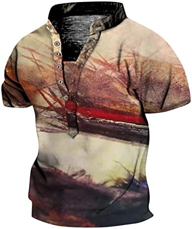 Менс Хенли кошули ретро кратки ракави маички со лекови за клучно копче надолу, маици за вратот, лето основни врвови на врвови