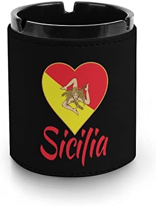 Знаме на Сицилија - Сицилијан Тринакрија кожа пепелска цигара од пепел, држач за пепел за автомобил за домашна канцеларија во затворен