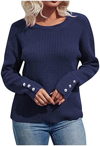 Женски џемпери за пулвер есен цврста боја со долга ракав пулвер плетен џемпер симпатични џемпери