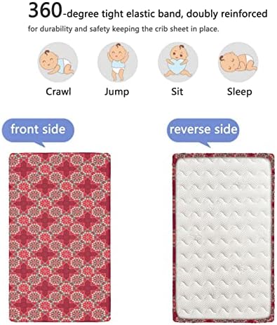 Мандала тематски опремени мини чаршафи за креветчиња, преносни мини чаршафи за столбови за деца со постелнина за бебиња за момчиња, 24 „x38“, Seafoam Peach Pink