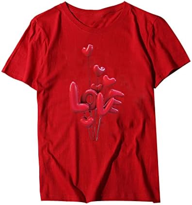 Womenените маичка за Денот на вineубените плус големина loveубов срце печатени блузи врвови унисекс случајни удобни екипаж на вратот маички кошули