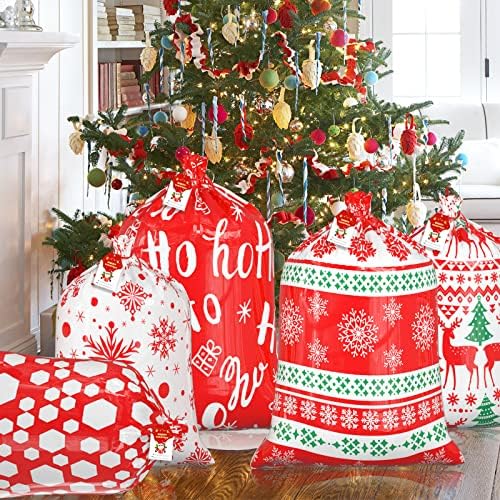 Оумуамуа Џиновски Торби За Подароци За Божиќни Подароци-6 Пакувајте Големи Божиќни Пластични Кеси За Подароци Црвени Со Ознаки