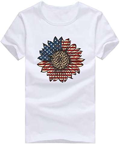 4-ти јули маици за жени со краток ракав на вратот на вратот на врвот на американските ленти со знамето, патариотска кошула Туника Туника