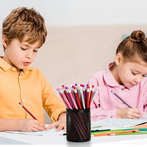 48 ПЦС Денот на вineубените шарени моливи на сјајни моливи со бришач виолетова розова сребрена црвена моливи за деца новини фенси моливи дрво