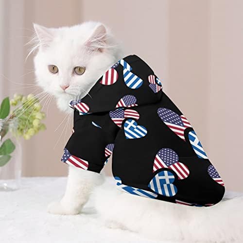 Грција американско знаме кучиња качулка пуловер џемпер мека облека за миленичиња облечена со качулка од палто за кучиња мачка