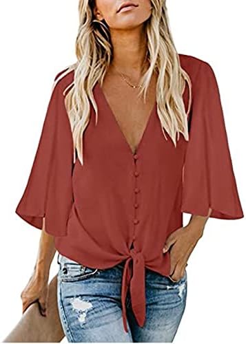 Lookea женски кошули и блузи, симпатични летни обични врвови со врвови на ракави со цврста боја на копчињата надолу кошула од кошули