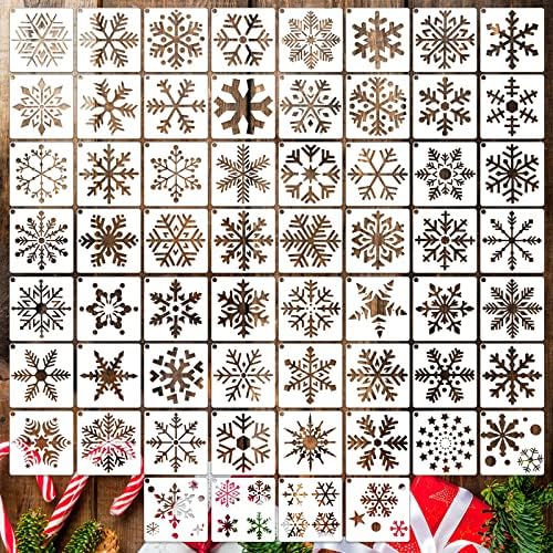 60 Еез Божиќни Матрици За Сликање На Дрво 3х3 Инчи Мала Матрица За Снегулки Еднократно Божиќни Празнични Матрици За Уметничко Занаетчиско